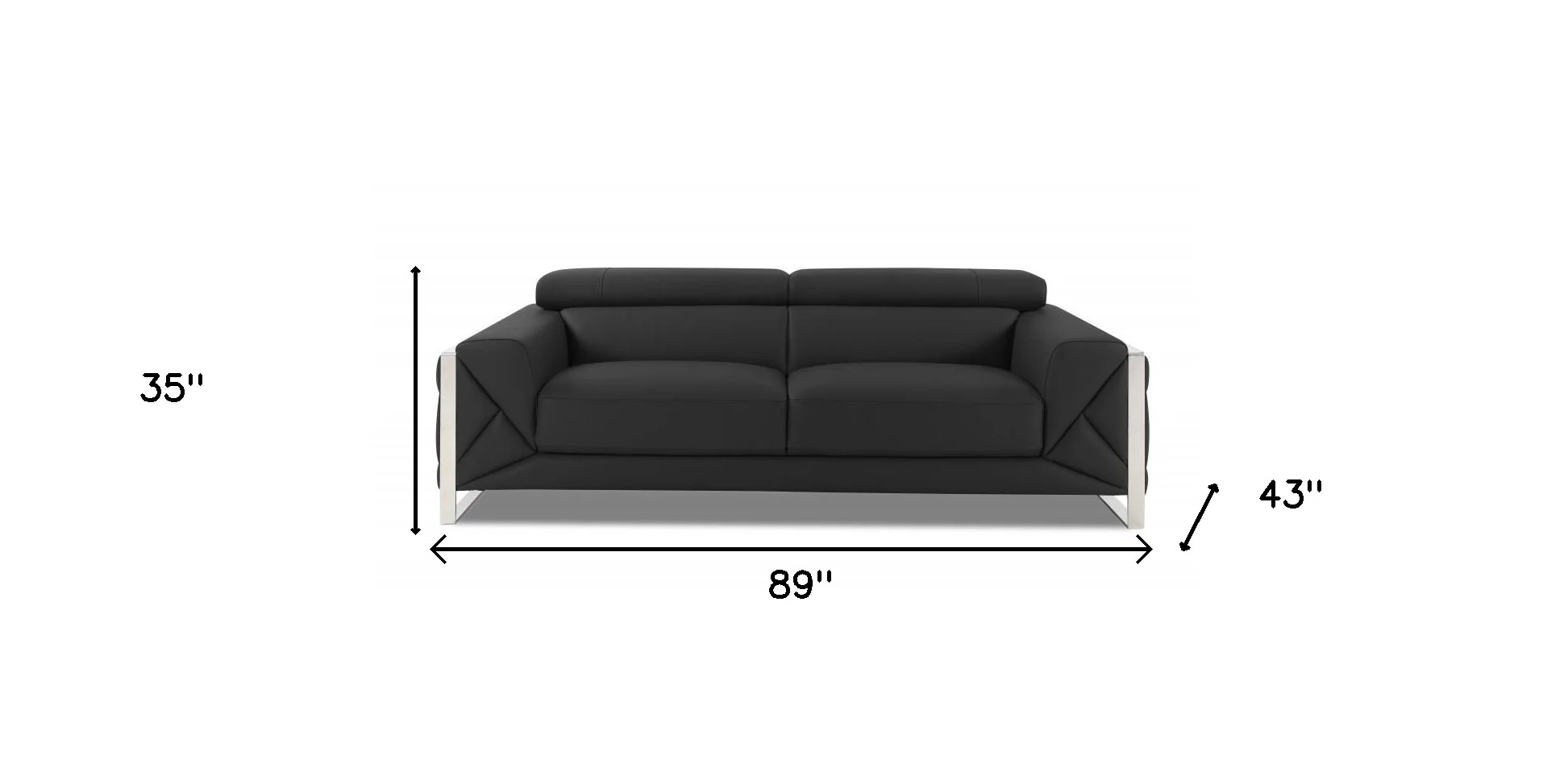 89" Dark Gray Italian Leather Sofa With Silver Legs - Image 8