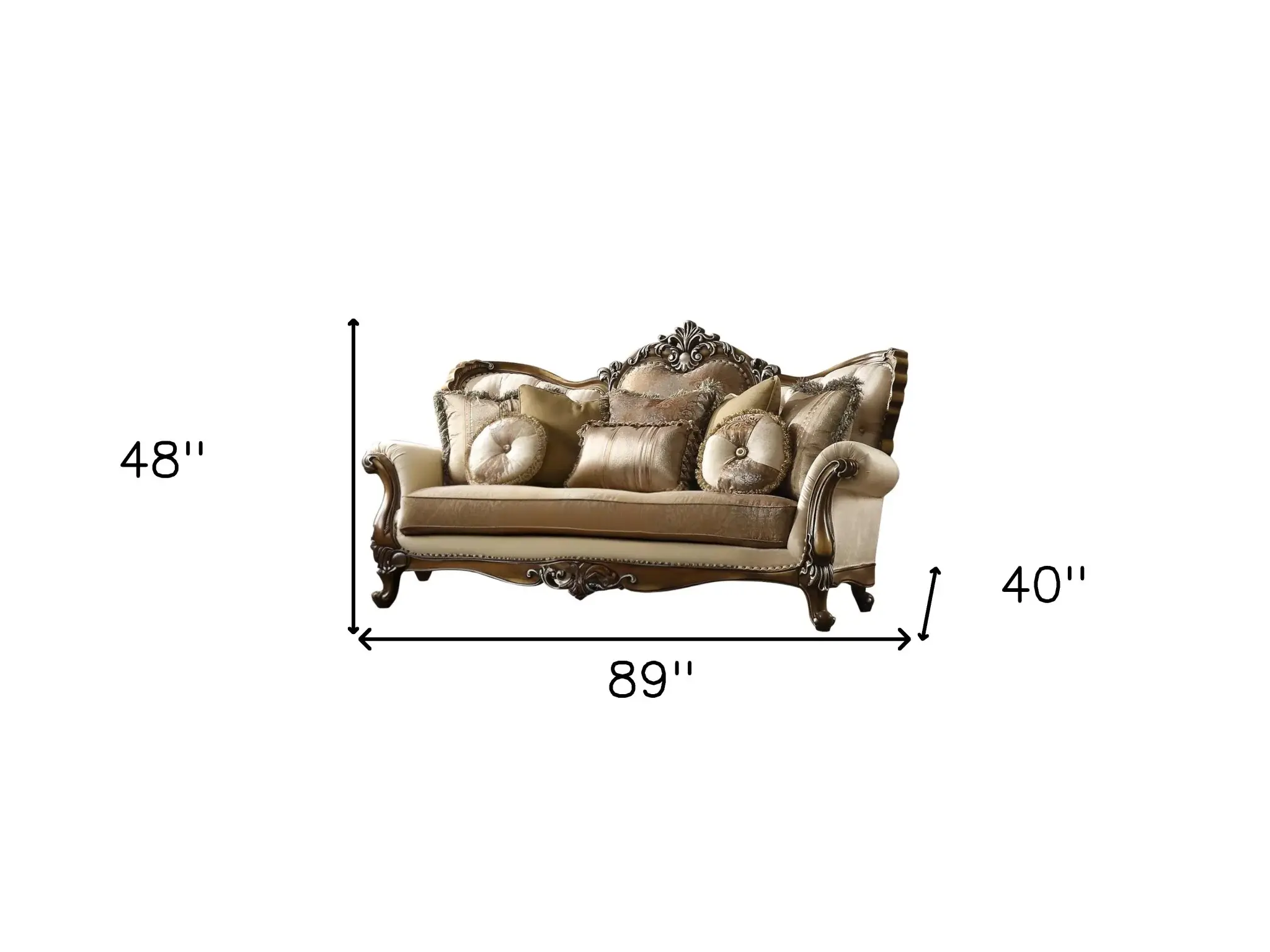 89" Tan Polyester Blend Curved Floral Sofa And Toss Pillows With Brown Legs - Image 5