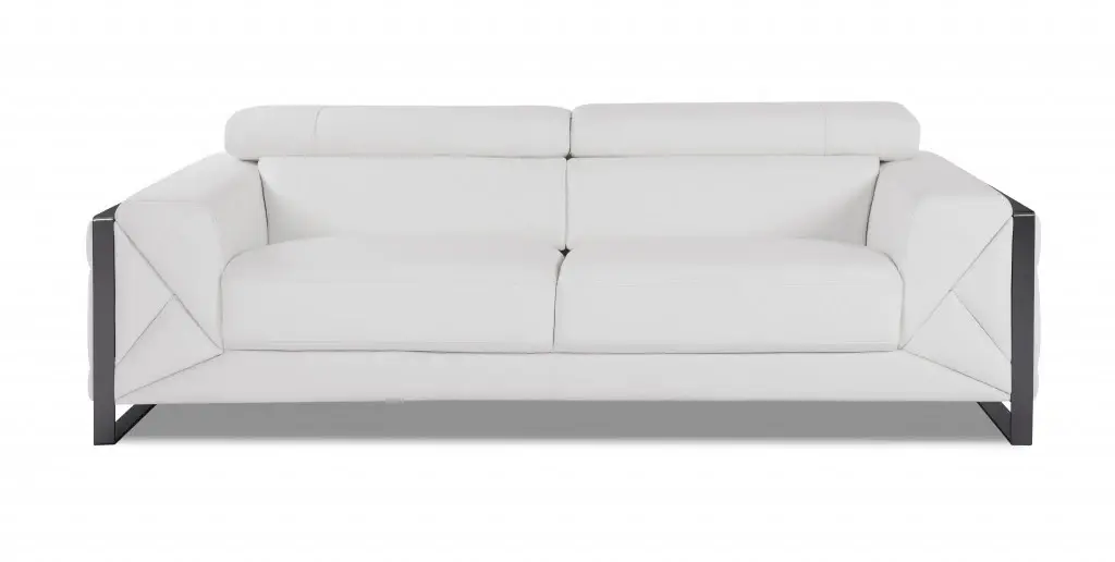 89" White Italian Leather Sofa With Chrome Legs - Image 2