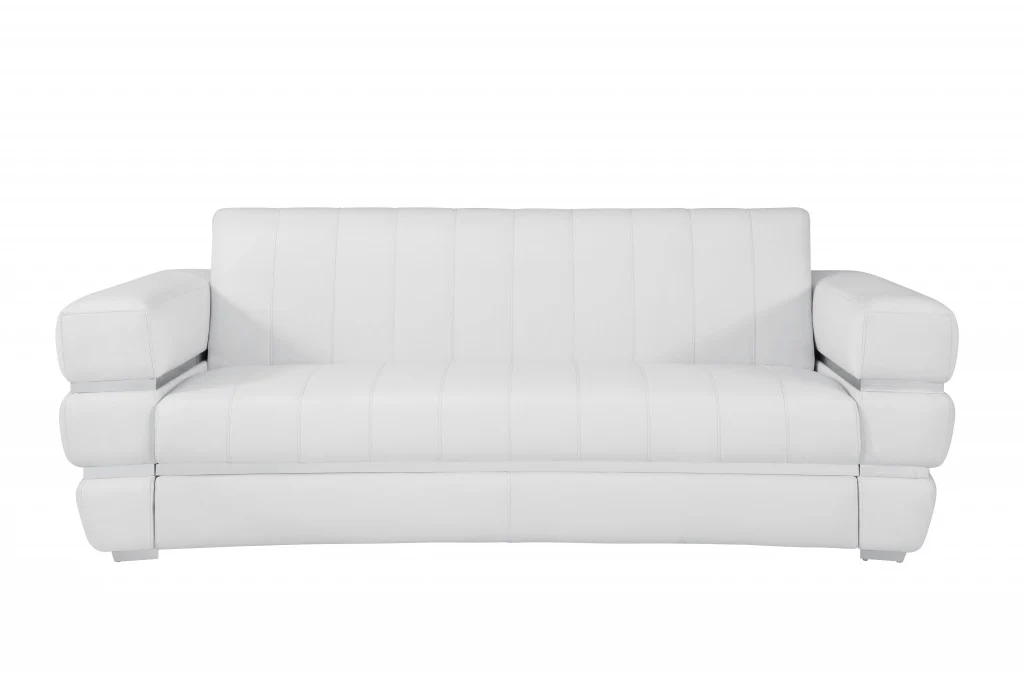 89" White Italian Leather Sofa With Silver Legs - Image 2