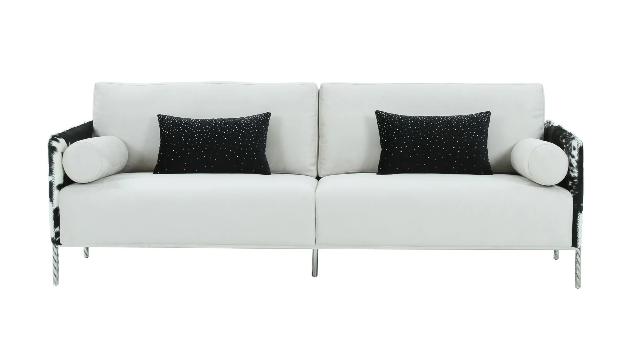 89" White Sofa And Toss Pillows With Silver Legs - Image 2