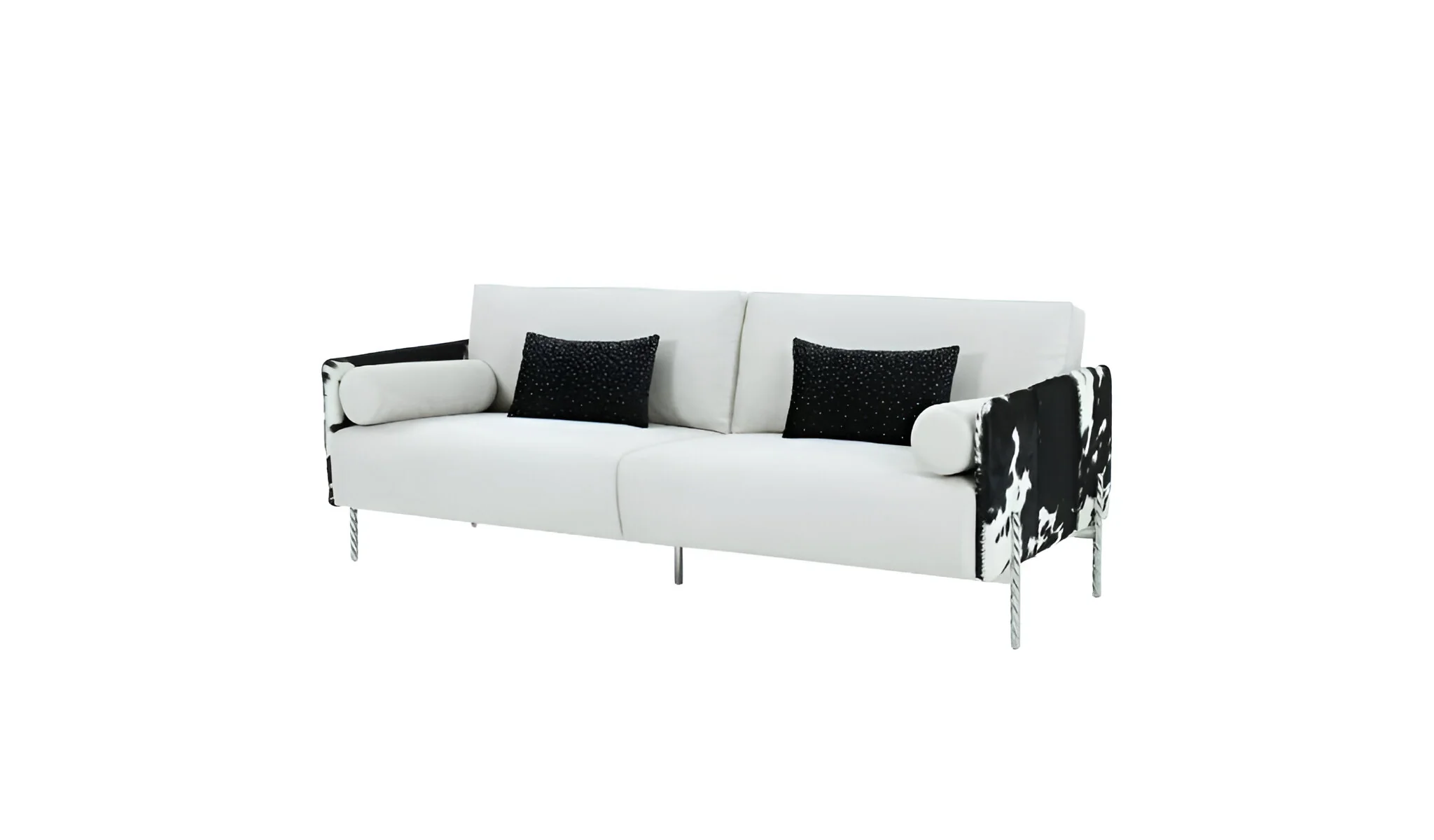 89" White Sofa And Toss Pillows With Silver Legs - Image 3