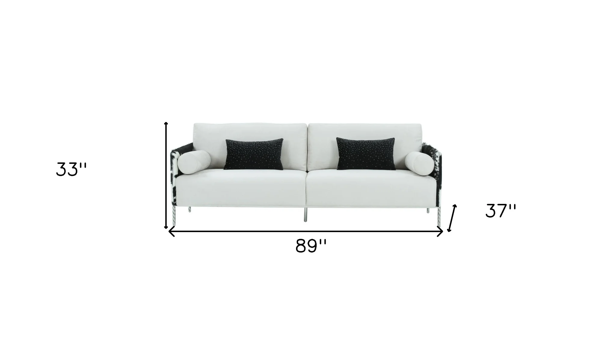 89" White Sofa And Toss Pillows With Silver Legs - Image 6