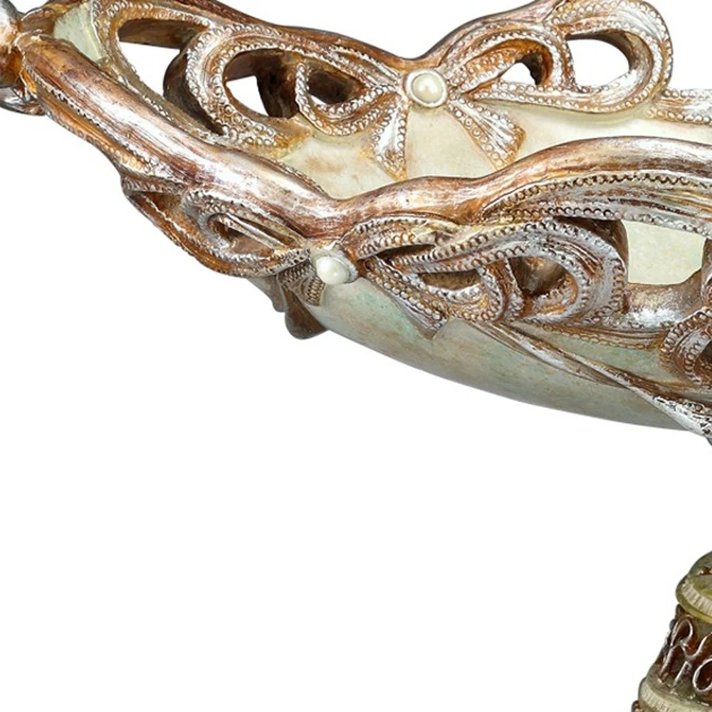 9" Beige And Gold Polyresin Decorative Bowl - Image 5