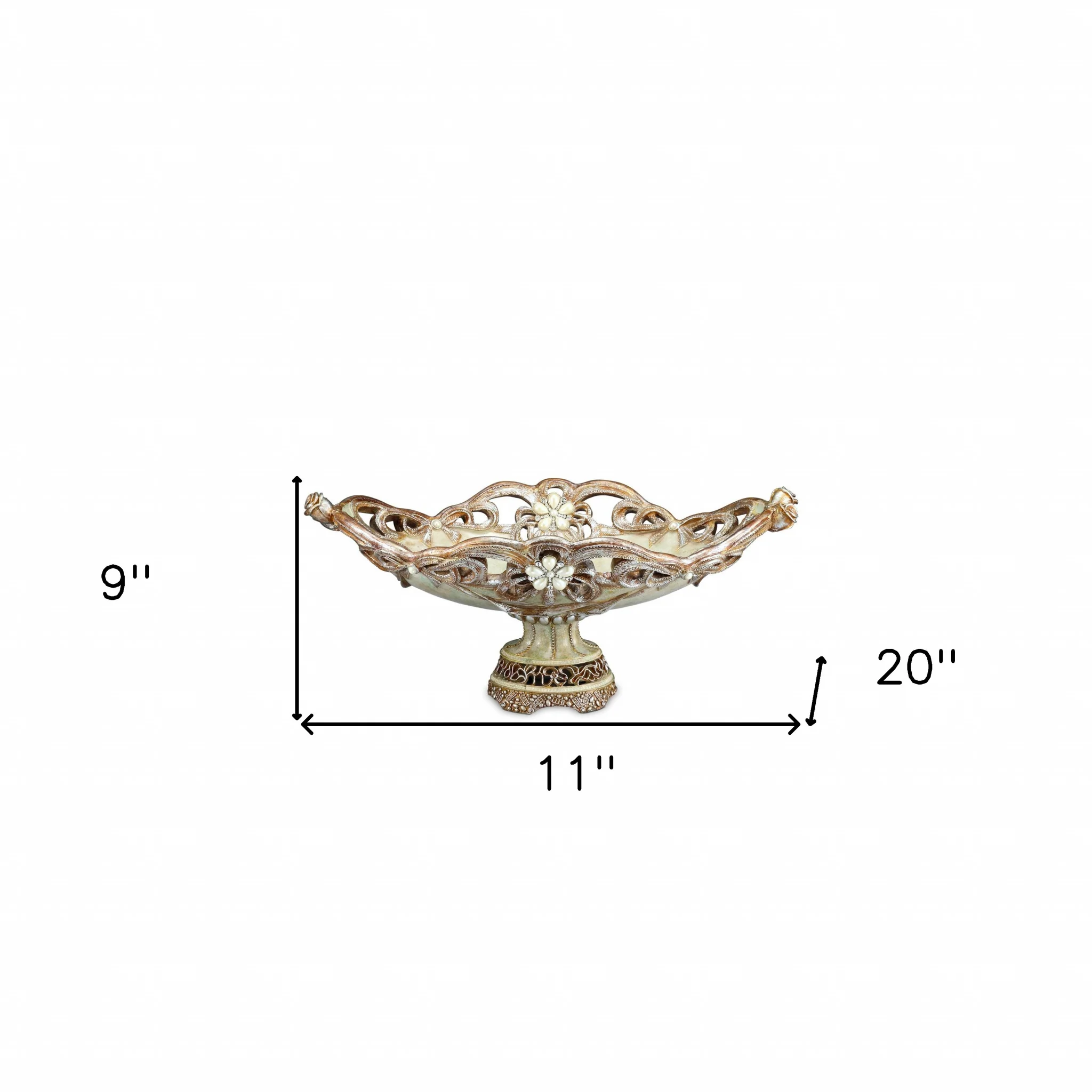 9" Beige And Gold Polyresin Decorative Bowl - Image 6