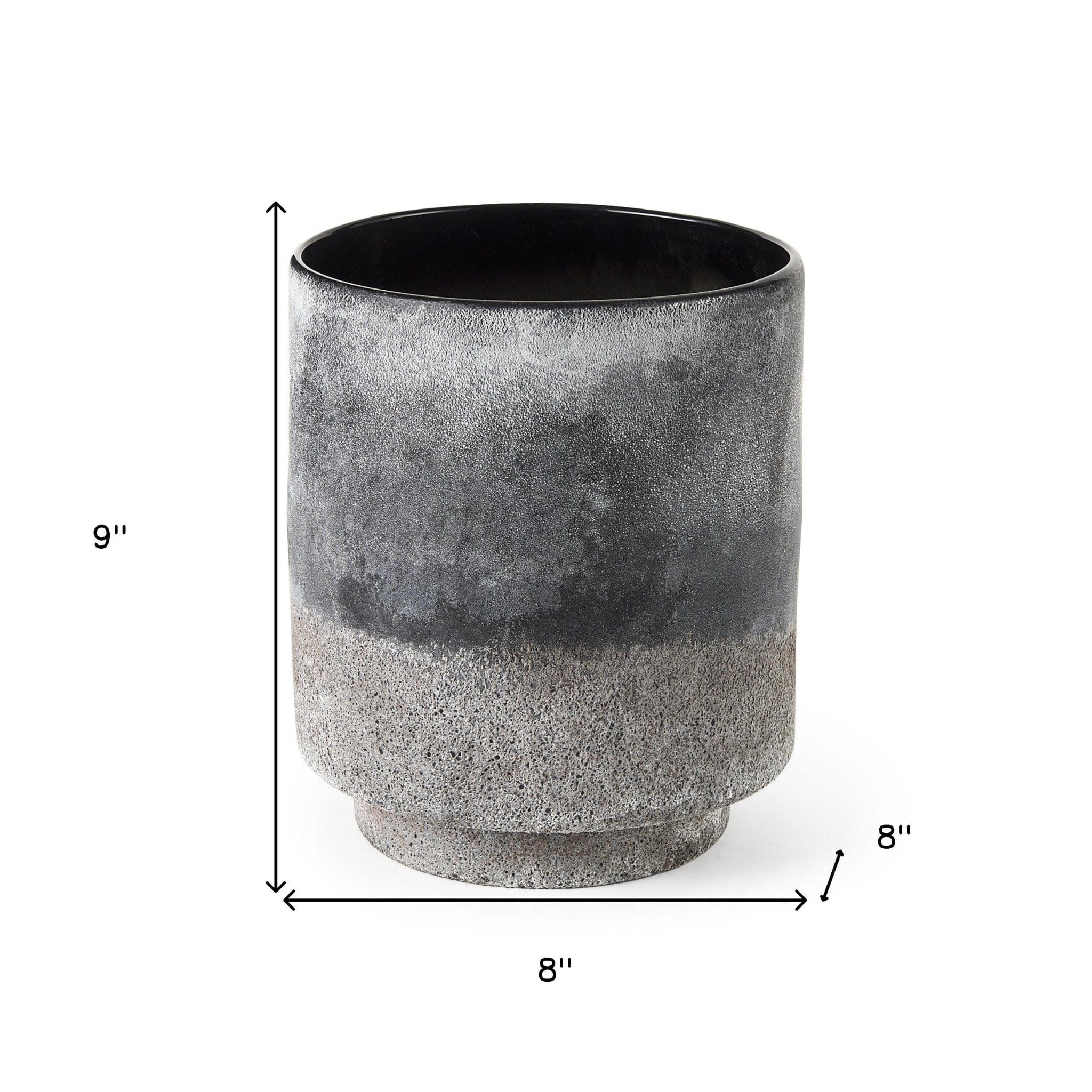 9" Black Brown and Gray Ombre Textured Ceramic Vase - Image 6