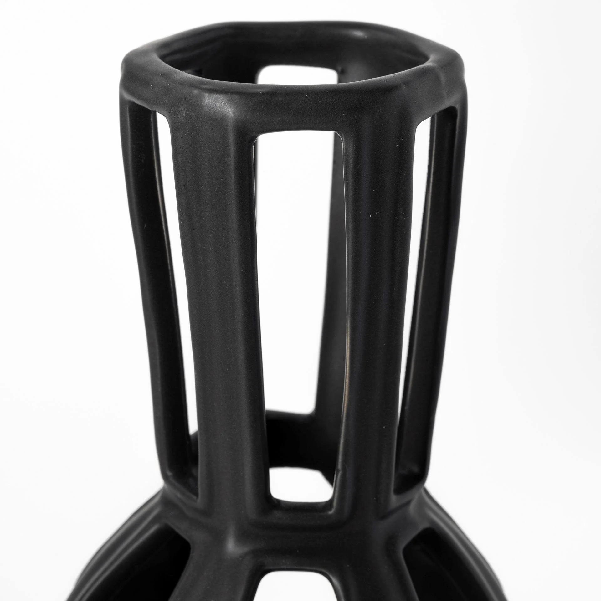 9" Black Pierced Pattern Ceramic Vase - Image 3