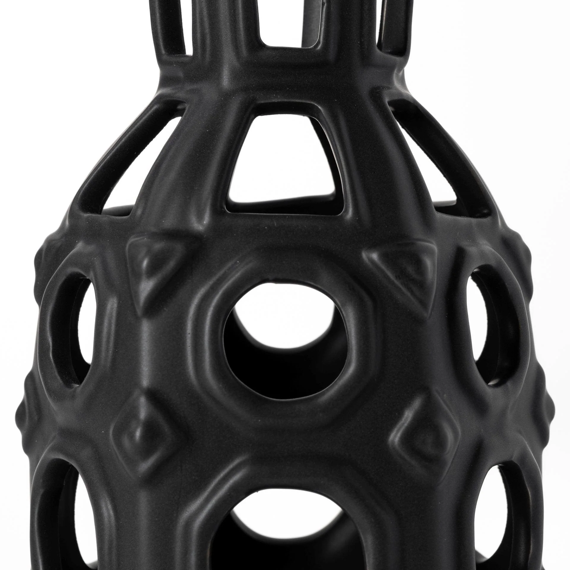 9" Black Pierced Pattern Ceramic Vase - Image 4