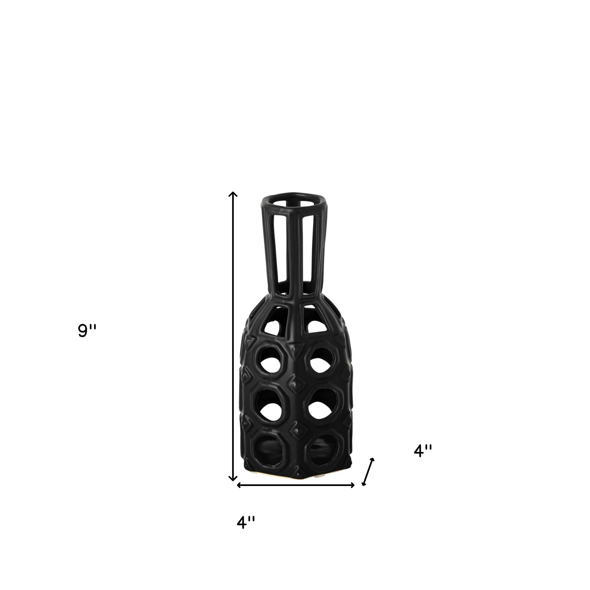 9" Black Pierced Pattern Ceramic Vase - Image 9