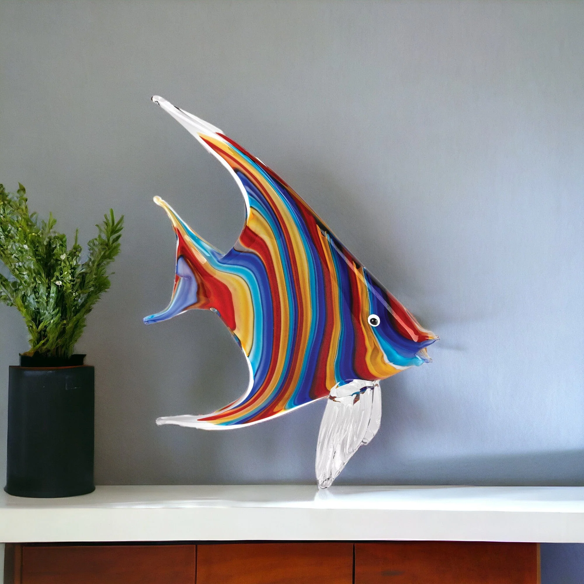 9" Blue and Red Murano Glass Fish Figurine Tabletop Sculpture - Image 2