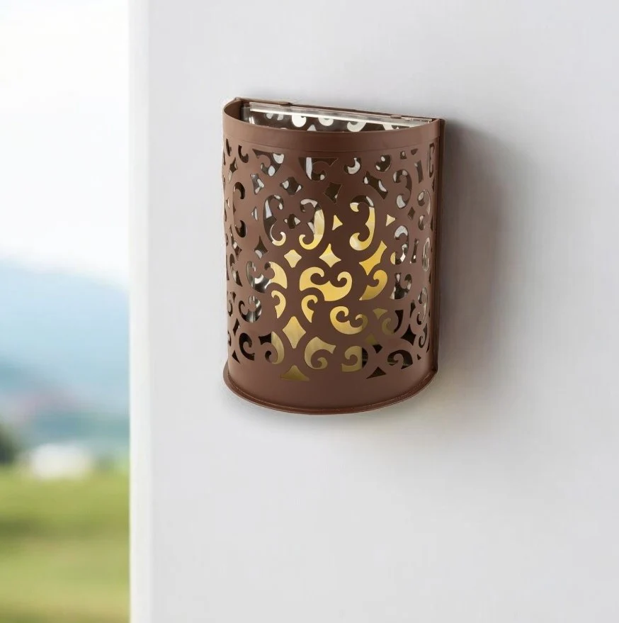 9" Brown Iron Floral Wall Sconce Candle Holder With Candle - Image 3