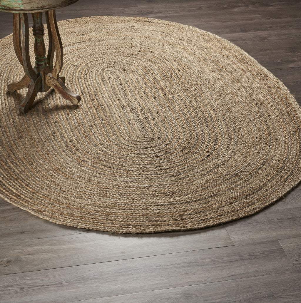 9’ Brown Oval Shaped Jute Area Rug - Image 4