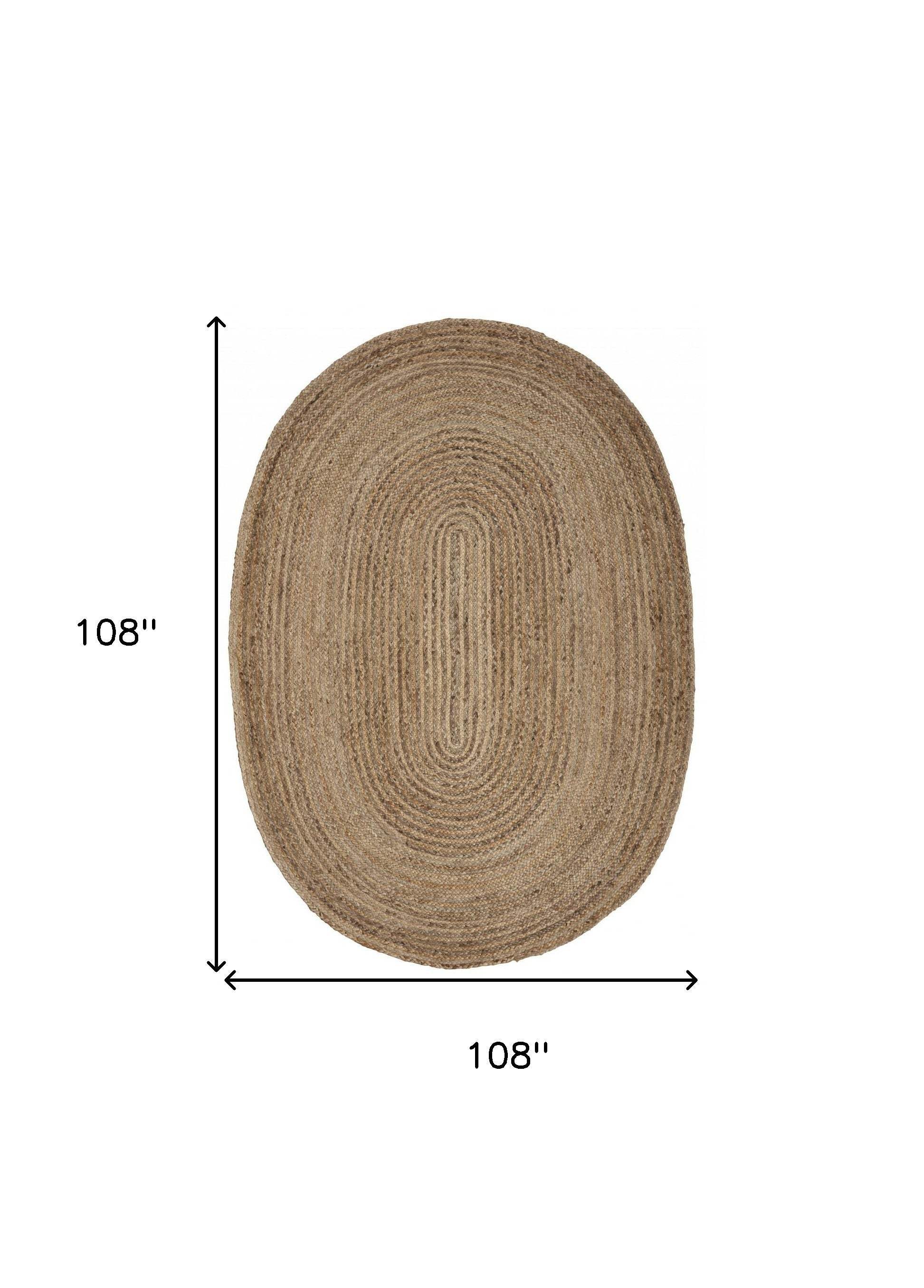 9’ Brown Oval Shaped Jute Area Rug - Image 5
