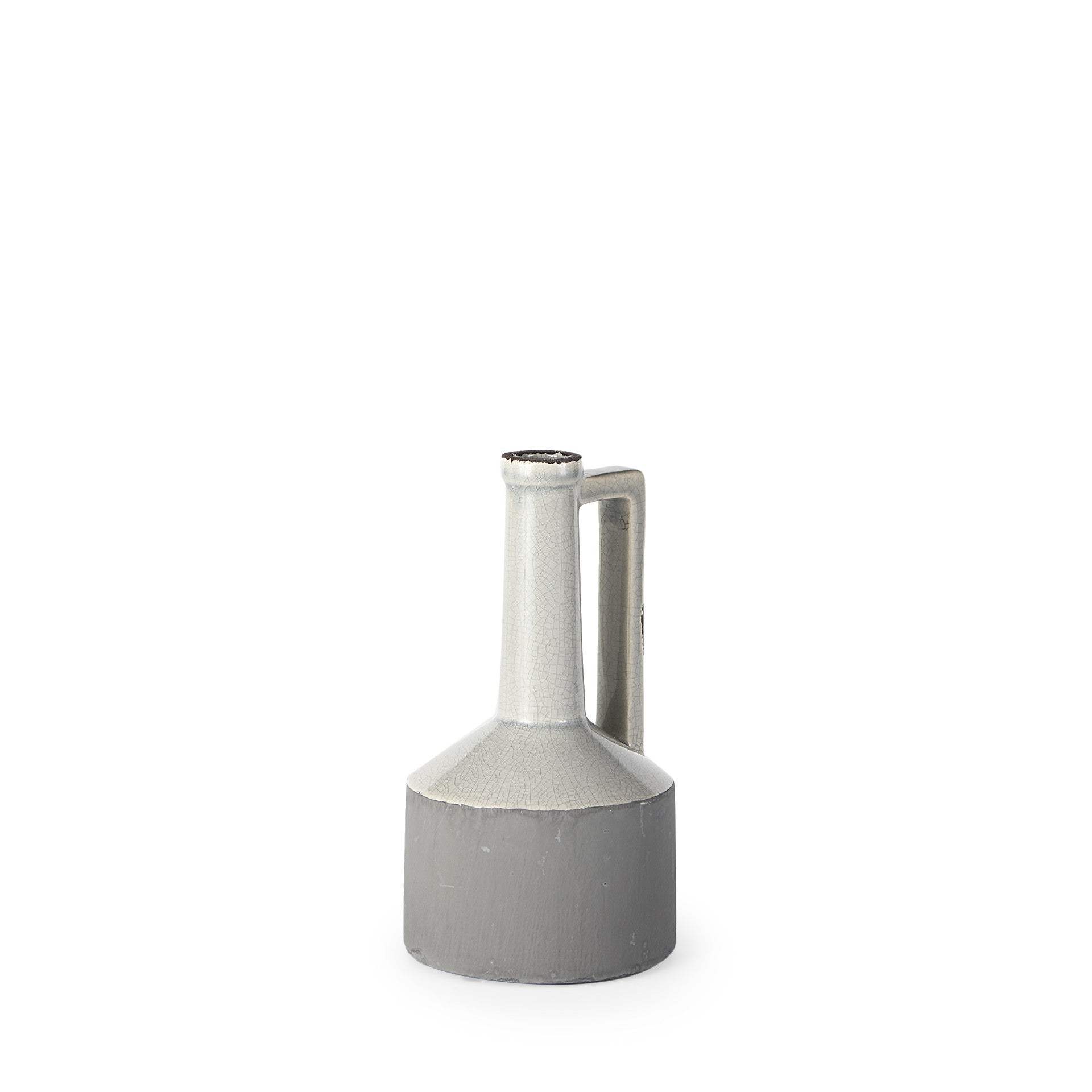9" Gray and Off White Ceramic Jug Vase - Image 2