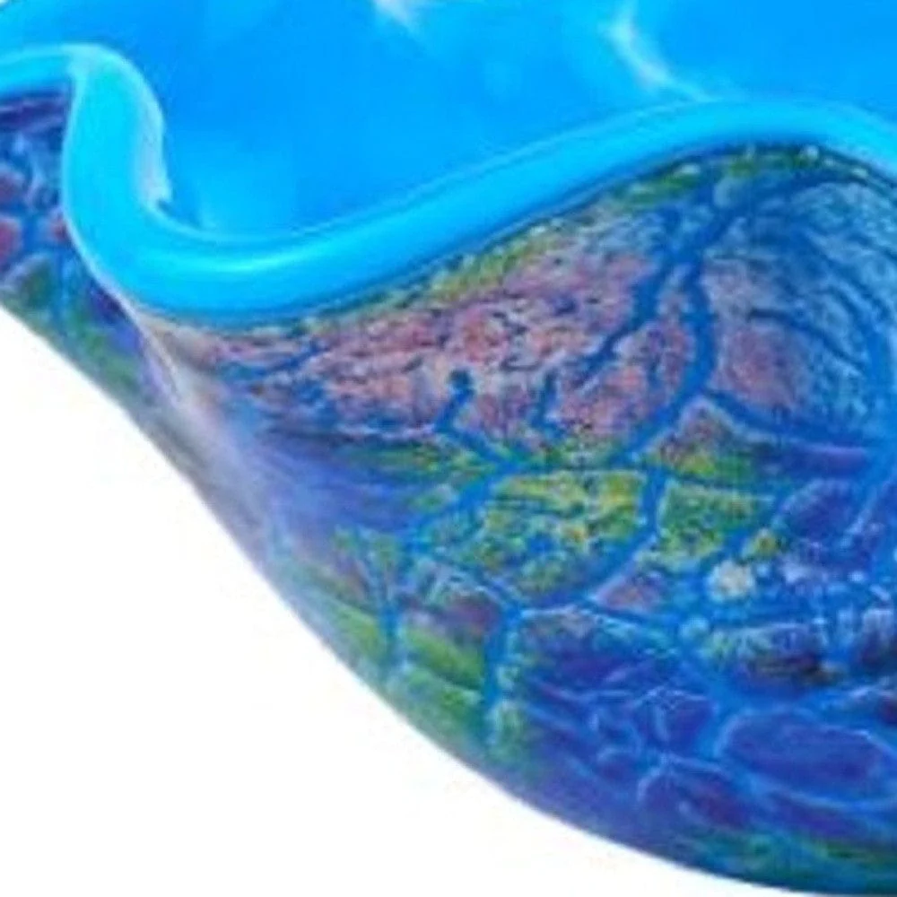 9" Modern Blue And Green Glass Centerpiece Bowl - Image 4