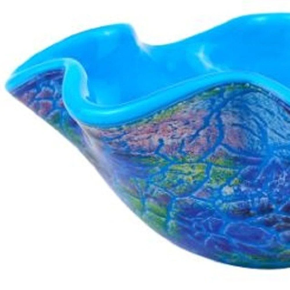 9" Modern Blue And Green Glass Centerpiece Bowl - Image 5