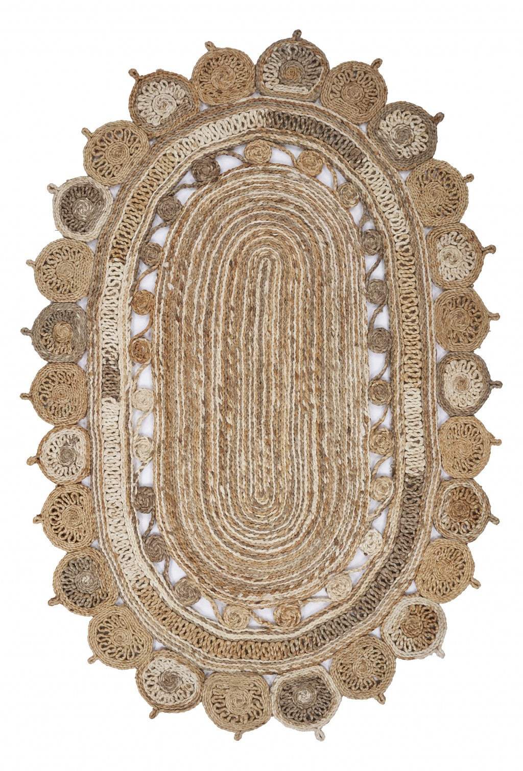 9' Natural Round Hand Braided Area Rug