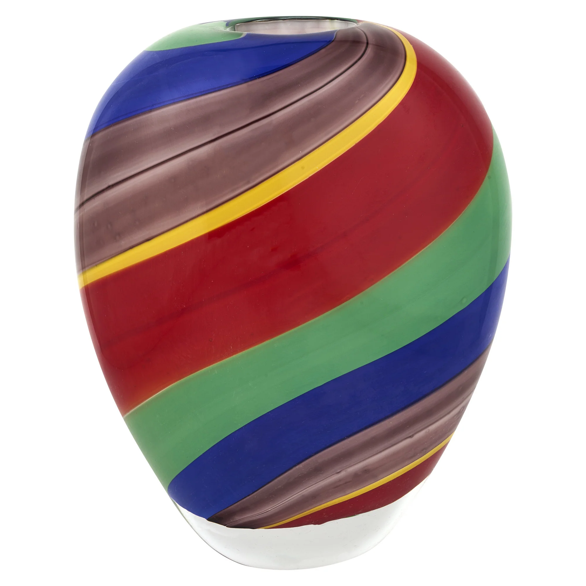 9" Red and Green Murano Glass Striped Round Table Vase - Image 2