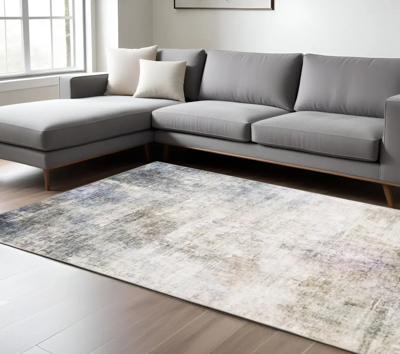 9' X 12' Beige Blue Grey Green Brown And Purple Abstract Power Loom Stain Resistant Area Rug