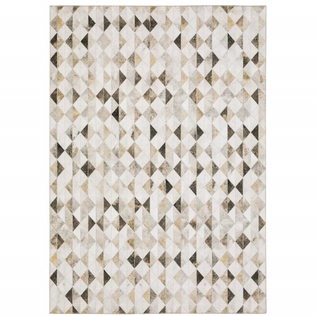 9' X 12' Beige Brown Grey And Ivory Geometric Power Loom Stain Resistant Area Rug - Image 2