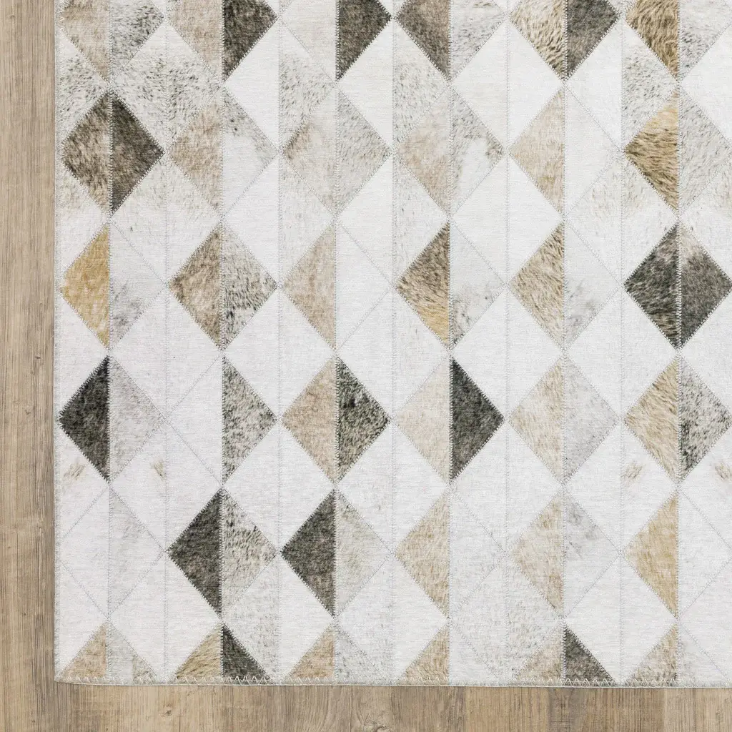 9' X 12' Beige Brown Grey And Ivory Geometric Power Loom Stain Resistant Area Rug - Image 4