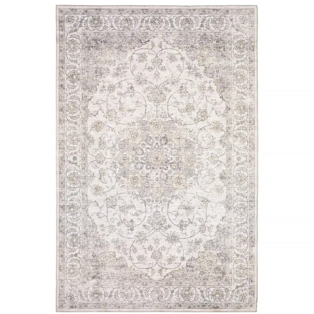 9' X 12' Beige Gold And Grey Oriental Power Loom Stain Resistant Area Rug - Image 2