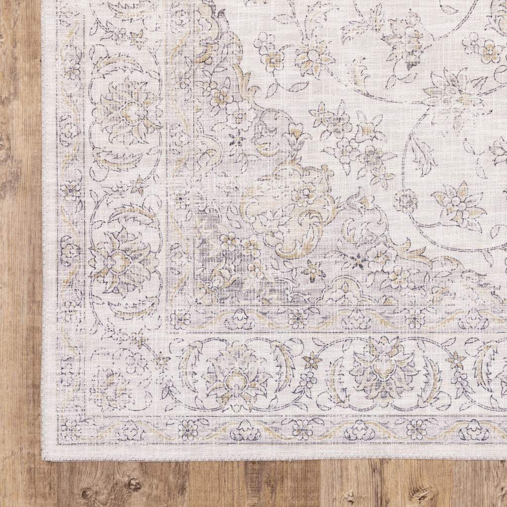 9' X 12' Beige Gold And Grey Oriental Power Loom Stain Resistant Area Rug - Image 4