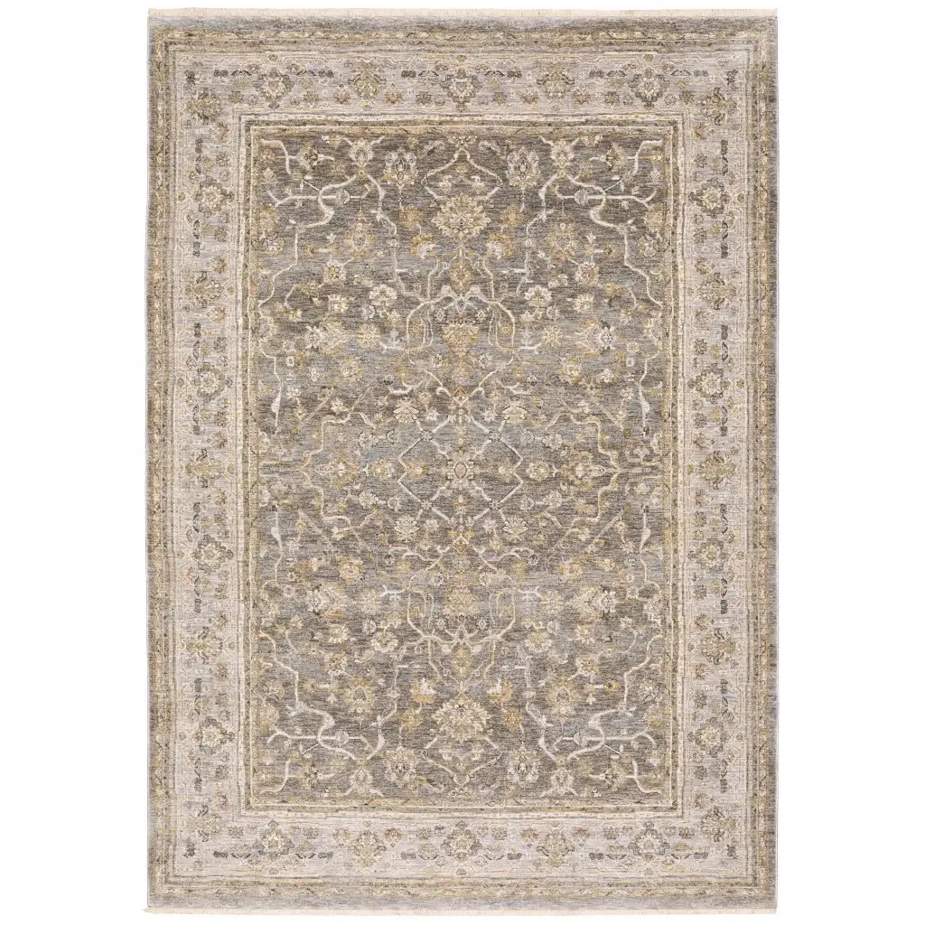 9' X 12' Beige Grey Machine Woven Oriental Indoor Arean Rug