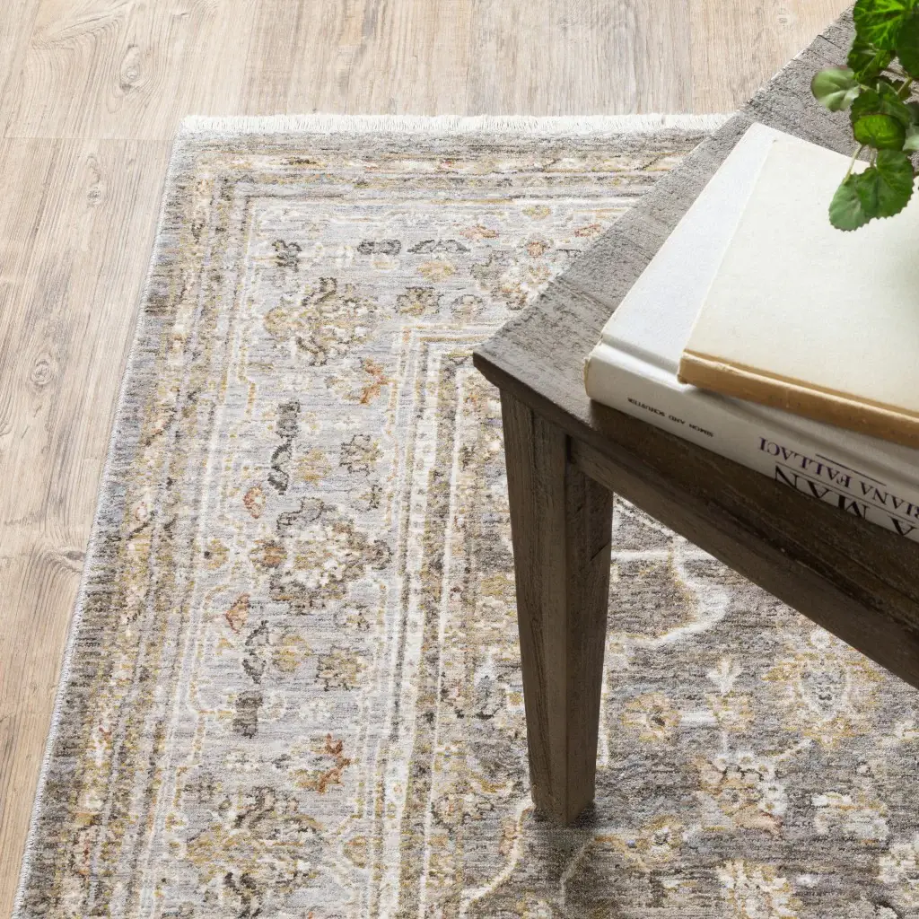 9' X 12' Beige Grey Machine Woven Oriental Indoor Arean Rug - Image 6