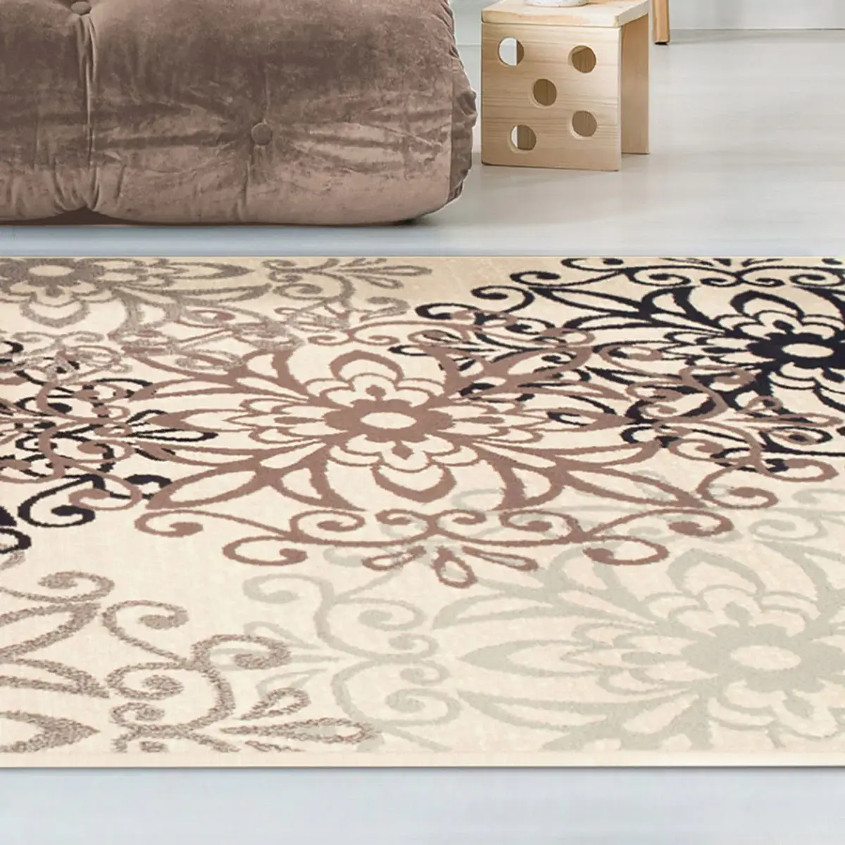 9' X 12' Beige Medallion Power Loom Stain Resistant Area Rug - Image 4