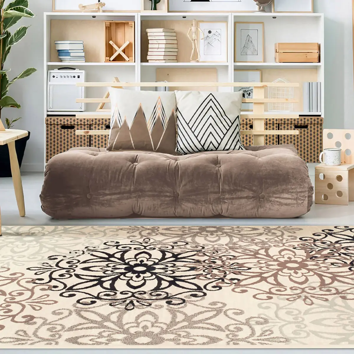 9' X 12' Beige Medallion Power Loom Stain Resistant Area Rug - Image 5