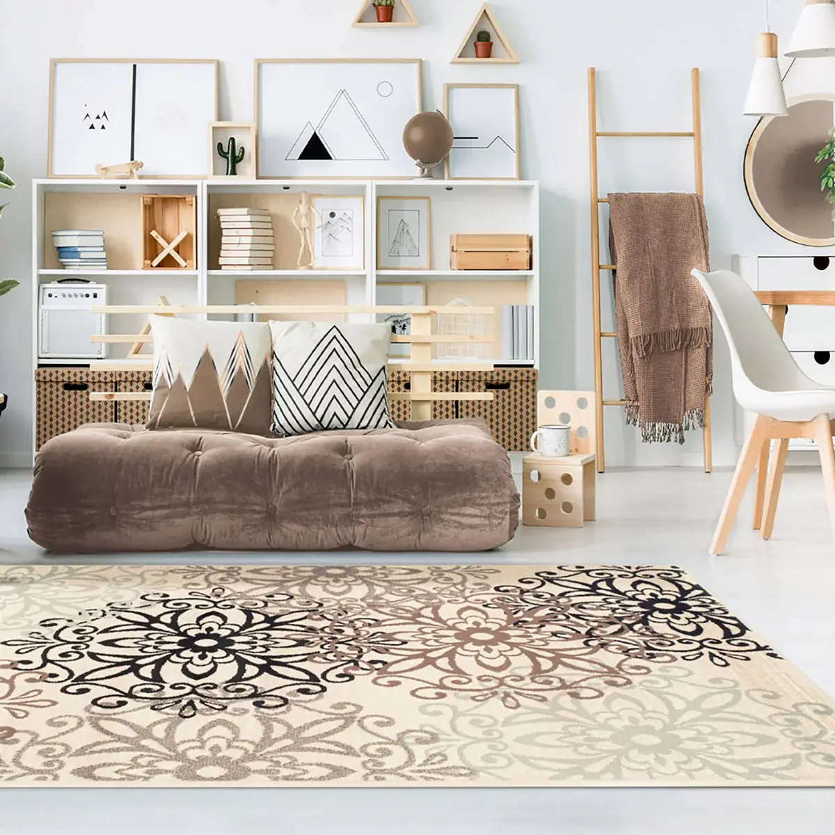 9' X 12' Beige Medallion Power Loom Stain Resistant Area Rug - Image 6