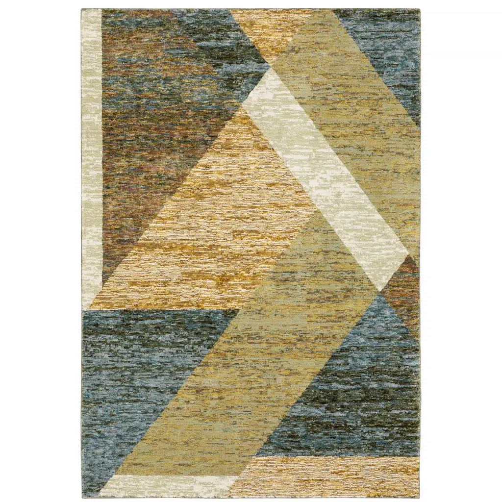 9' X 12' Blue and Beige Geometric Power Loom Area Rug - Image 2