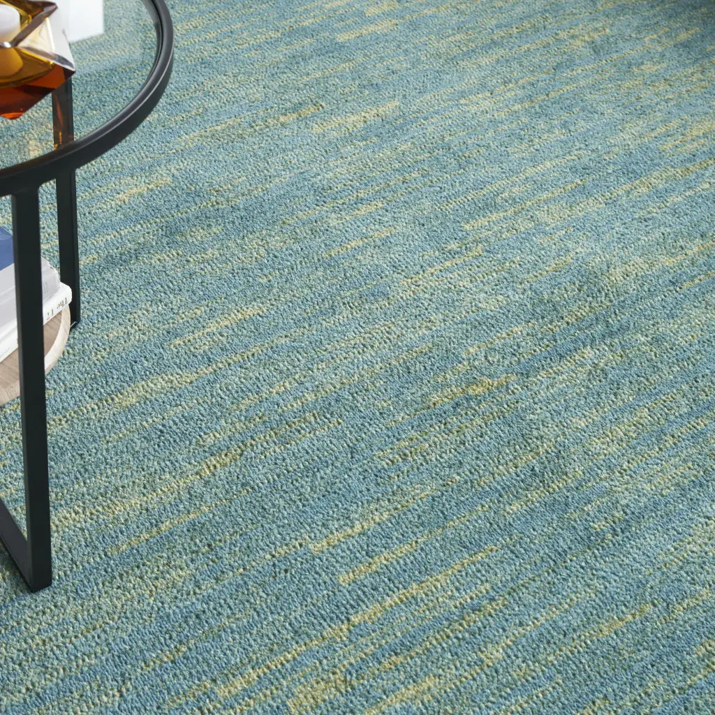 9' X 12' Blue And Green Striped Non Skid Indoor Outdoor Area Rug - Image 6