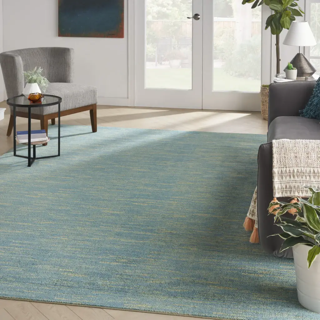 9' X 12' Blue And Green Striped Non Skid Indoor Outdoor Area Rug - Image 7