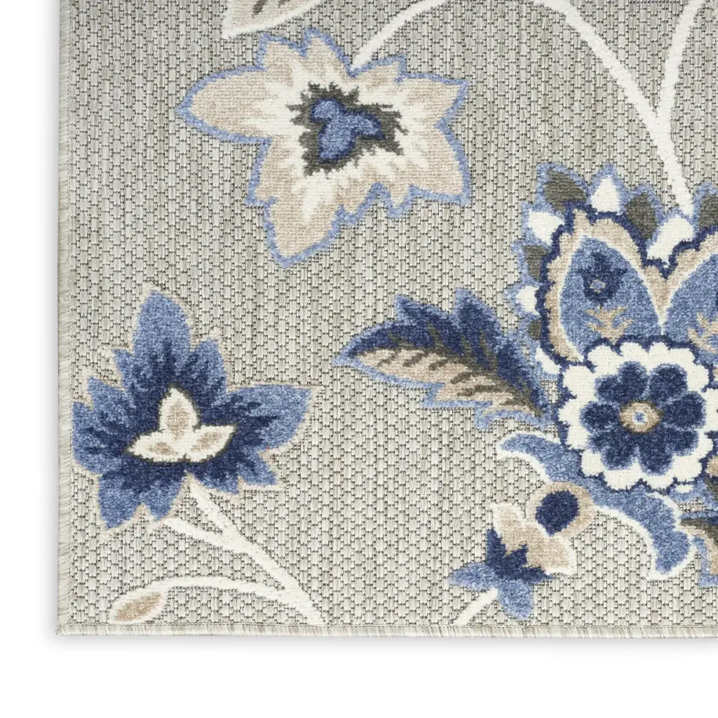 9' X 12' Blue And Grey Floral Stain Resistant Non Skid Area Rug - Image 3
