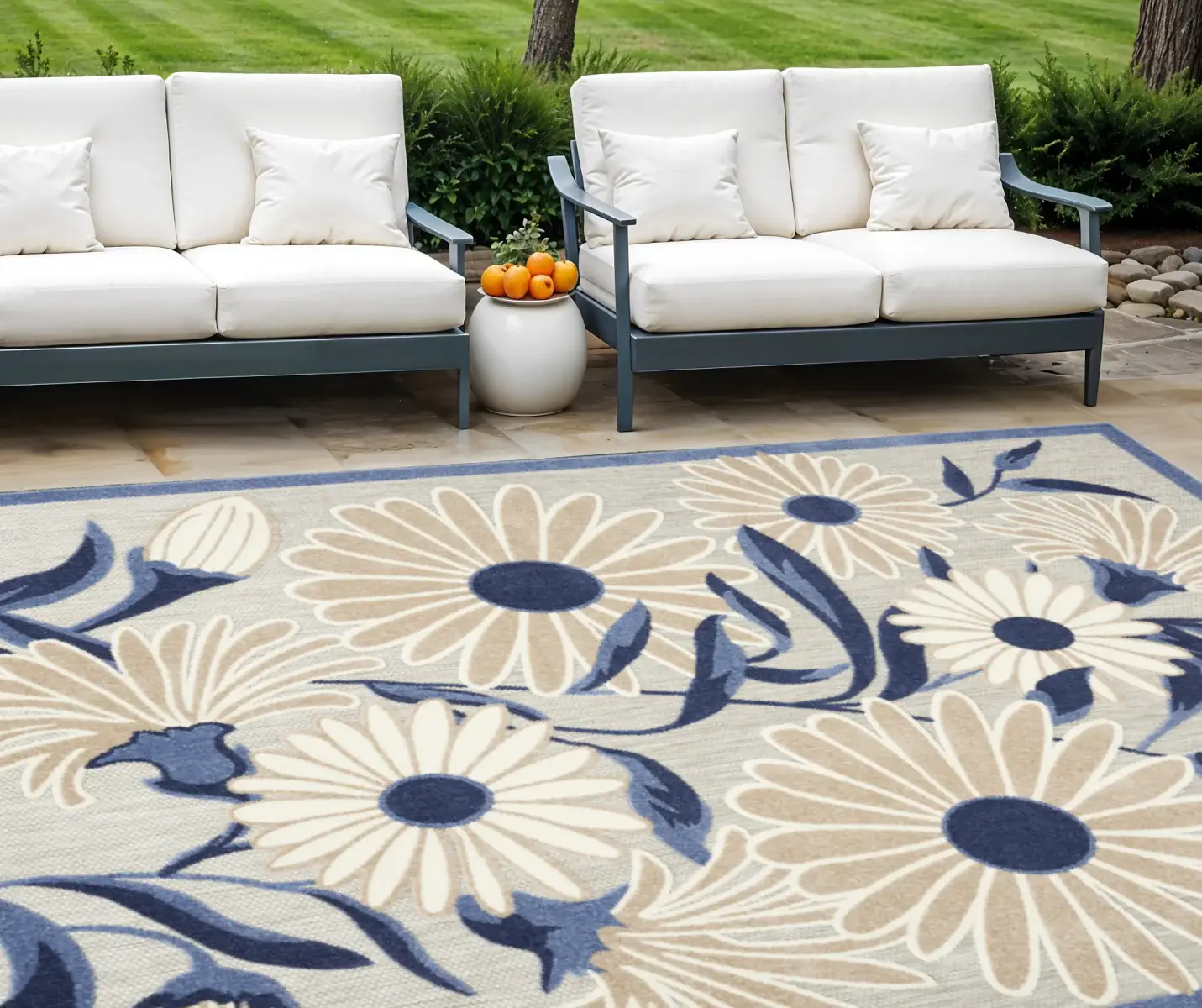 9' X 12' Blue And Grey Floral Stain Resistant Non Skid Area Rug - Image 2