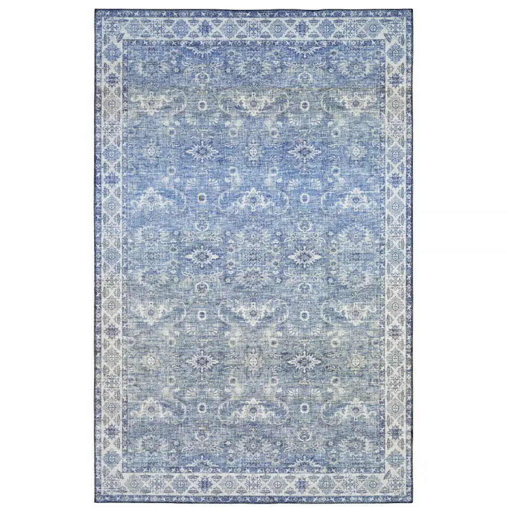 9' X 12' Blue And Grey Oriental Power Loom Stain Resistant Area Rug - Image 2