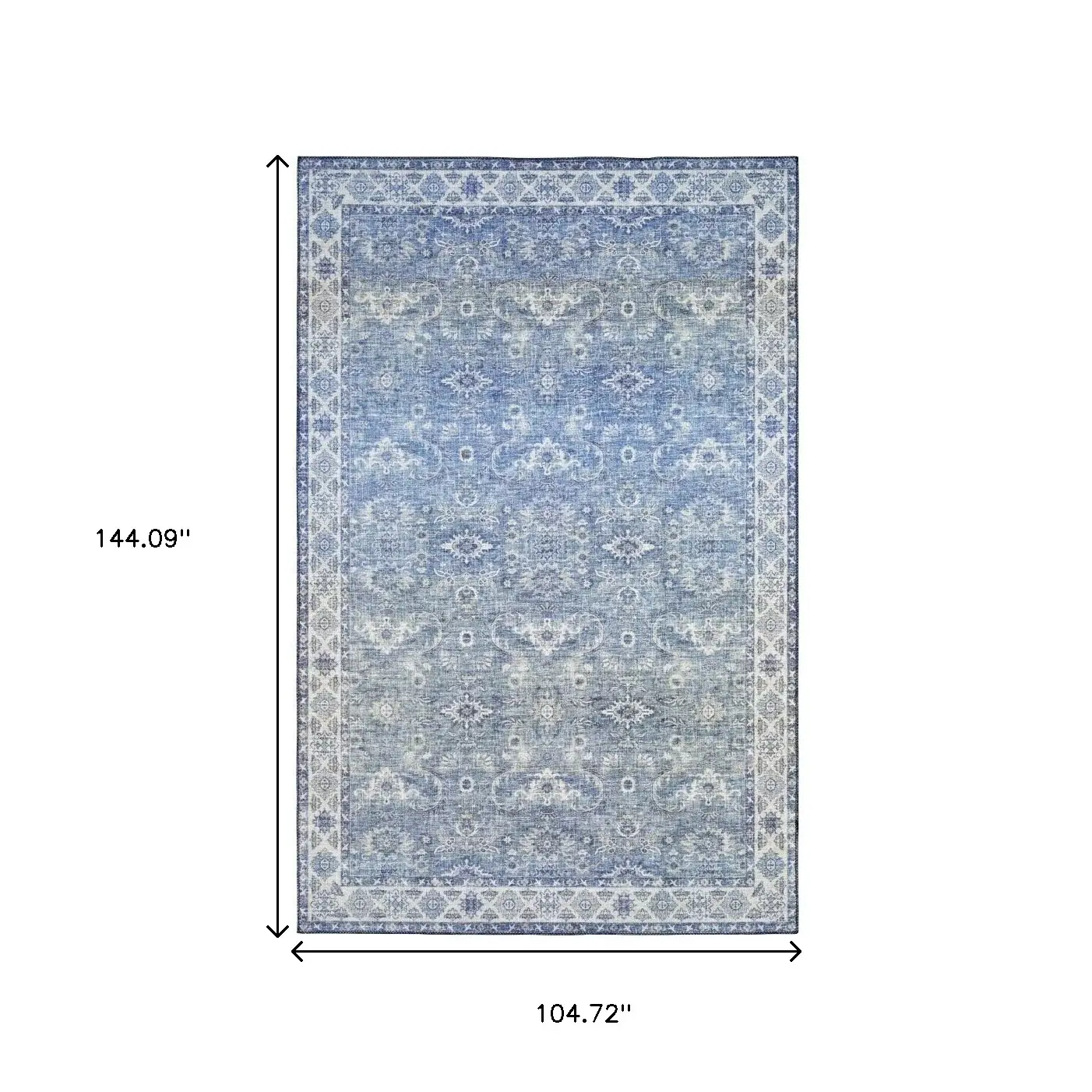 9' X 12' Blue And Grey Oriental Power Loom Stain Resistant Area Rug - Image 3