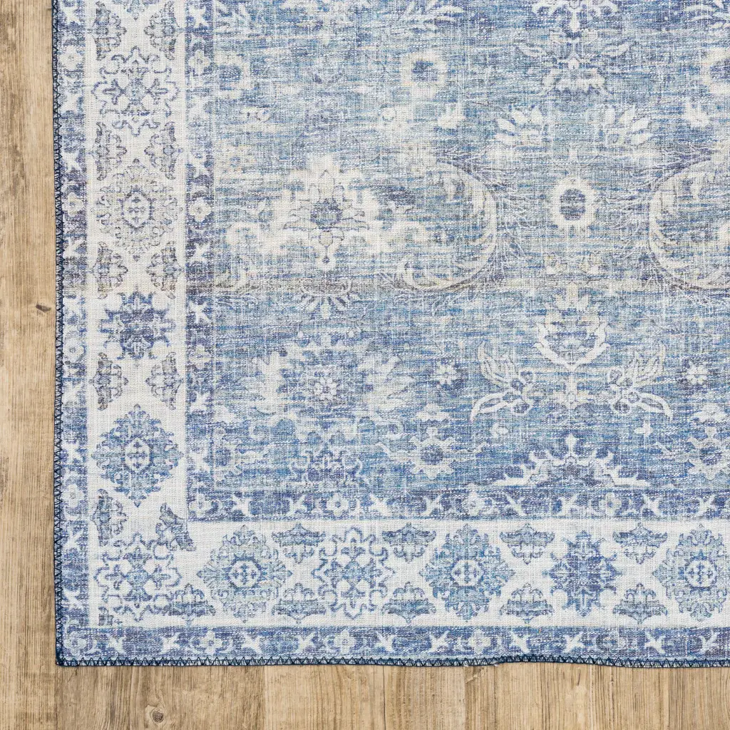 9' X 12' Blue And Grey Oriental Power Loom Stain Resistant Area Rug - Image 4