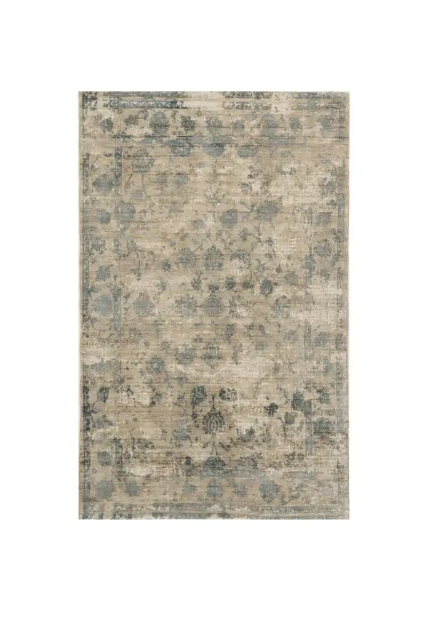 9' X 12' Blue Floral Vines Hand Loomed Distressed Area Rug - Image 2