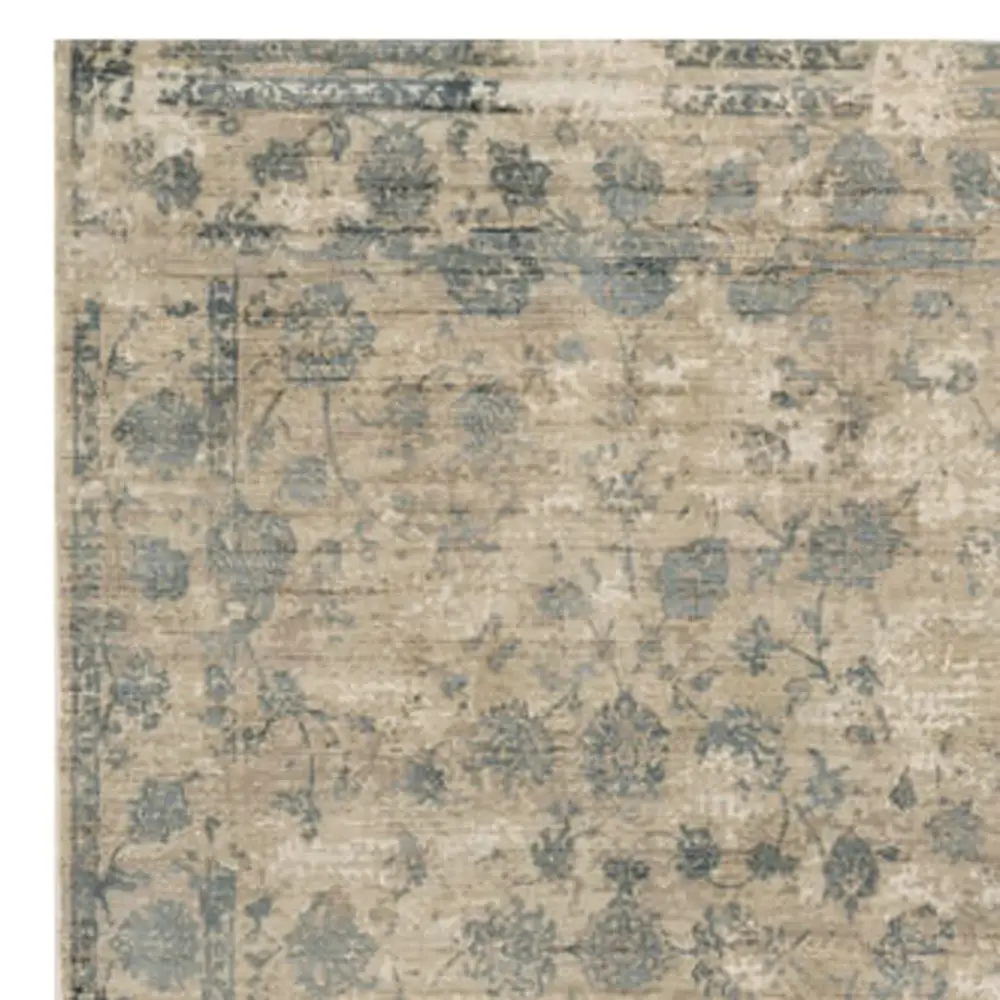 9' X 12' Blue Floral Vines Hand Loomed Distressed Area Rug - Image 4