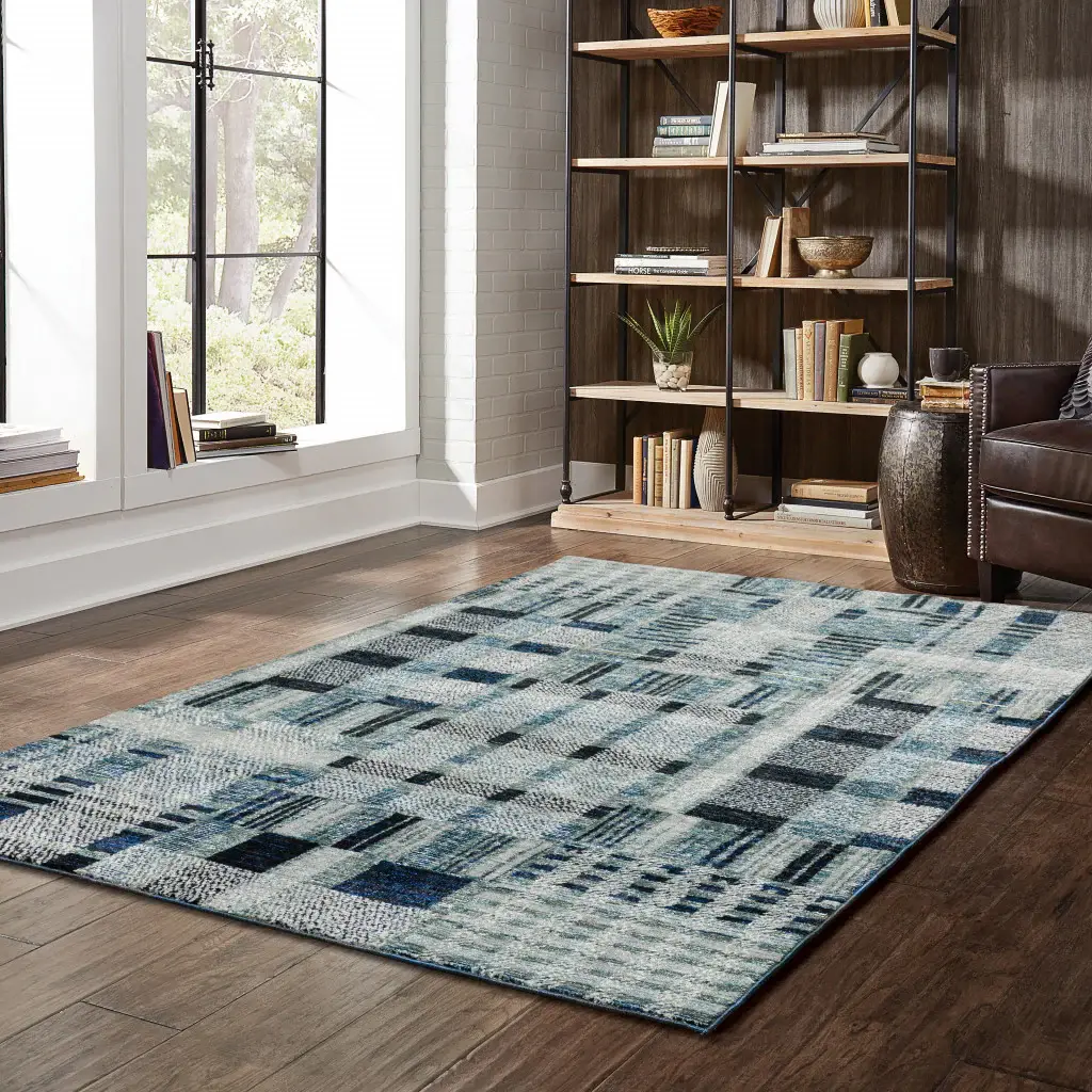 9' X 12' Blue Geometric Power Loom Area Rug - Image 8