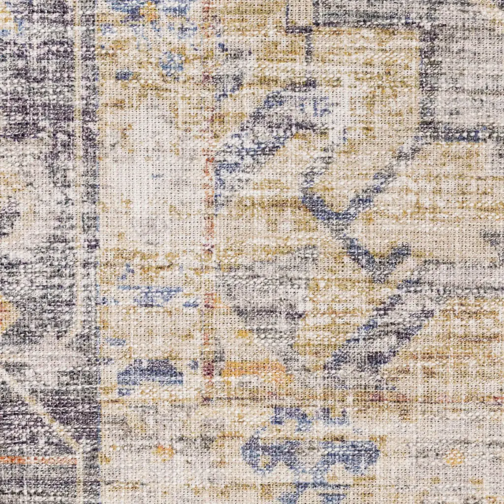 9' X 12' Blue Gold Grey Orange Yellow And Purple Oriental Power Loom Stain Resistant Area Rug - Image 3