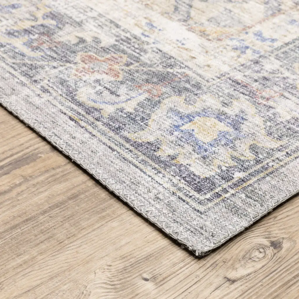 9' X 12' Blue Gold Grey Orange Yellow And Purple Oriental Power Loom Stain Resistant Area Rug - Image 4