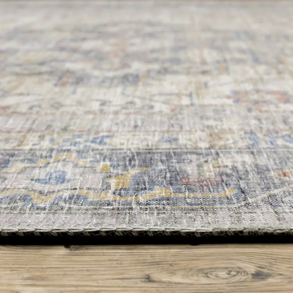 9' X 12' Blue Gold Grey Orange Yellow And Purple Oriental Power Loom Stain Resistant Area Rug - Image 5
