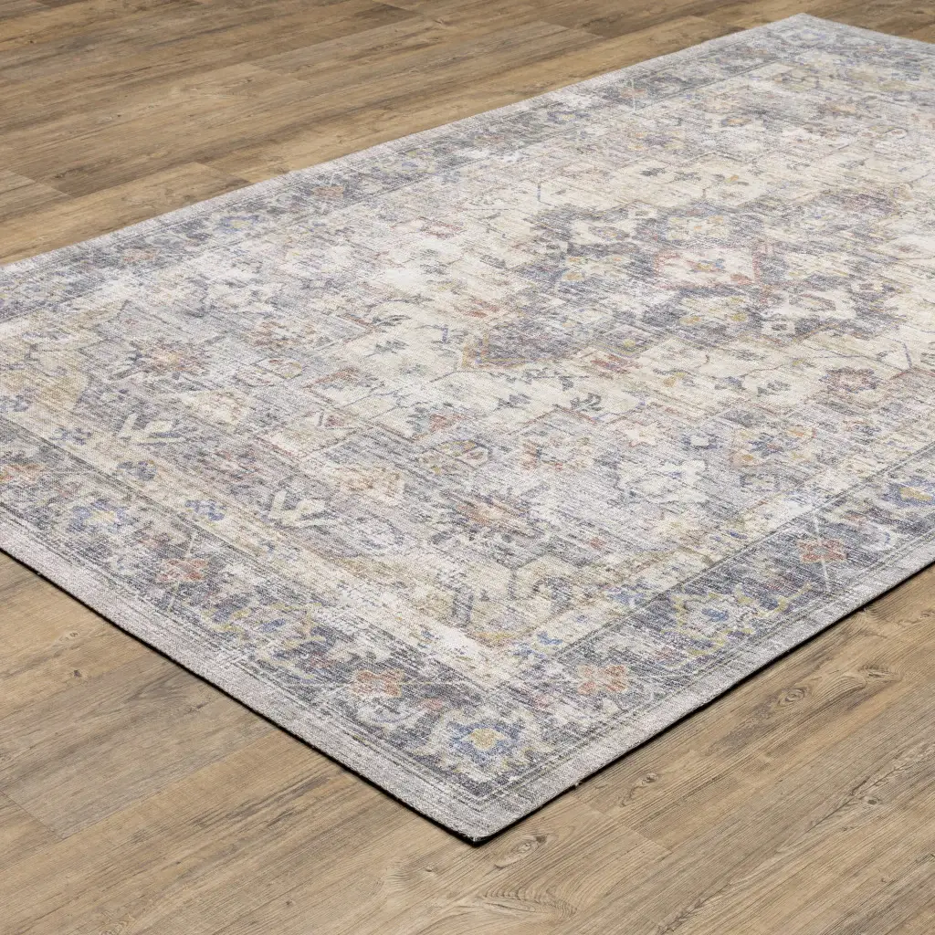 9' X 12' Blue Gold Grey Orange Yellow And Purple Oriental Power Loom Stain Resistant Area Rug - Image 6