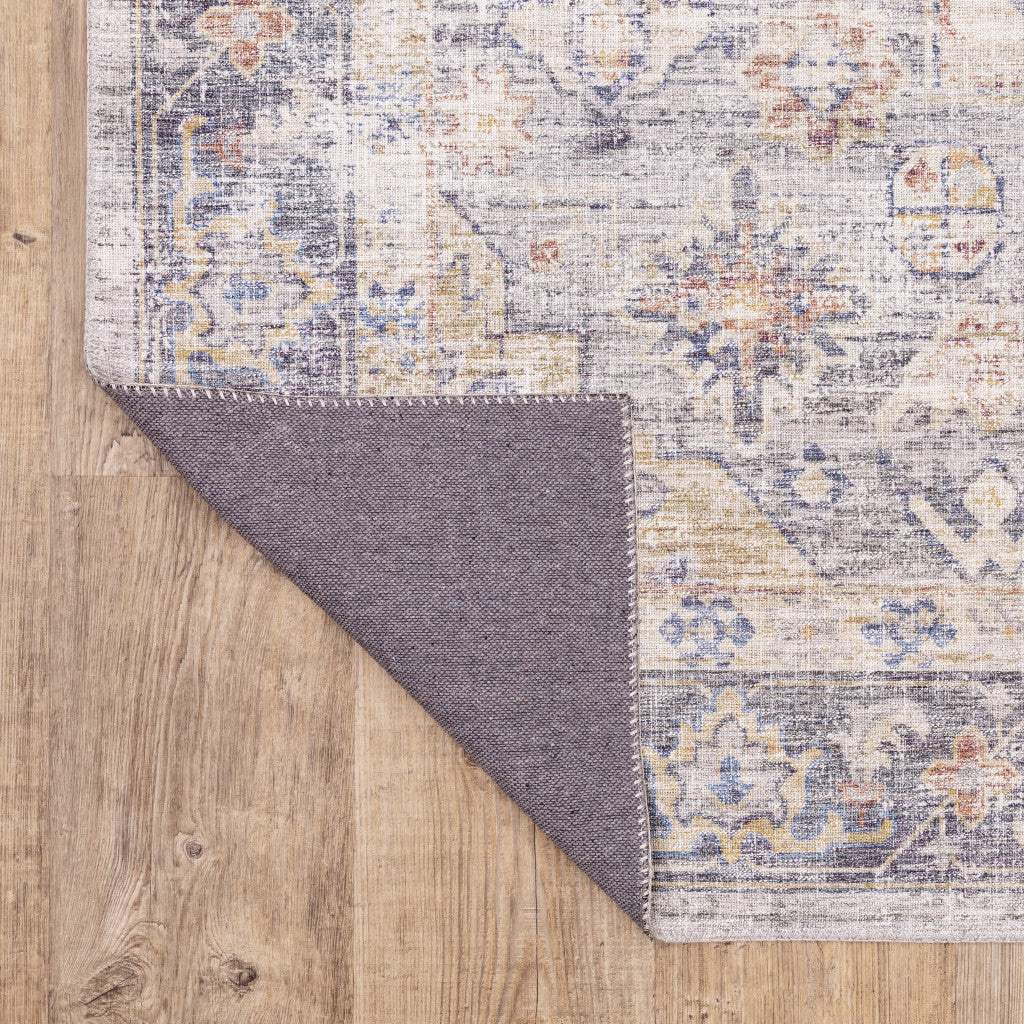 9' X 12' Blue Gold Grey Orange Yellow And Purple Oriental Power Loom Stain Resistant Area Rug - Image 8