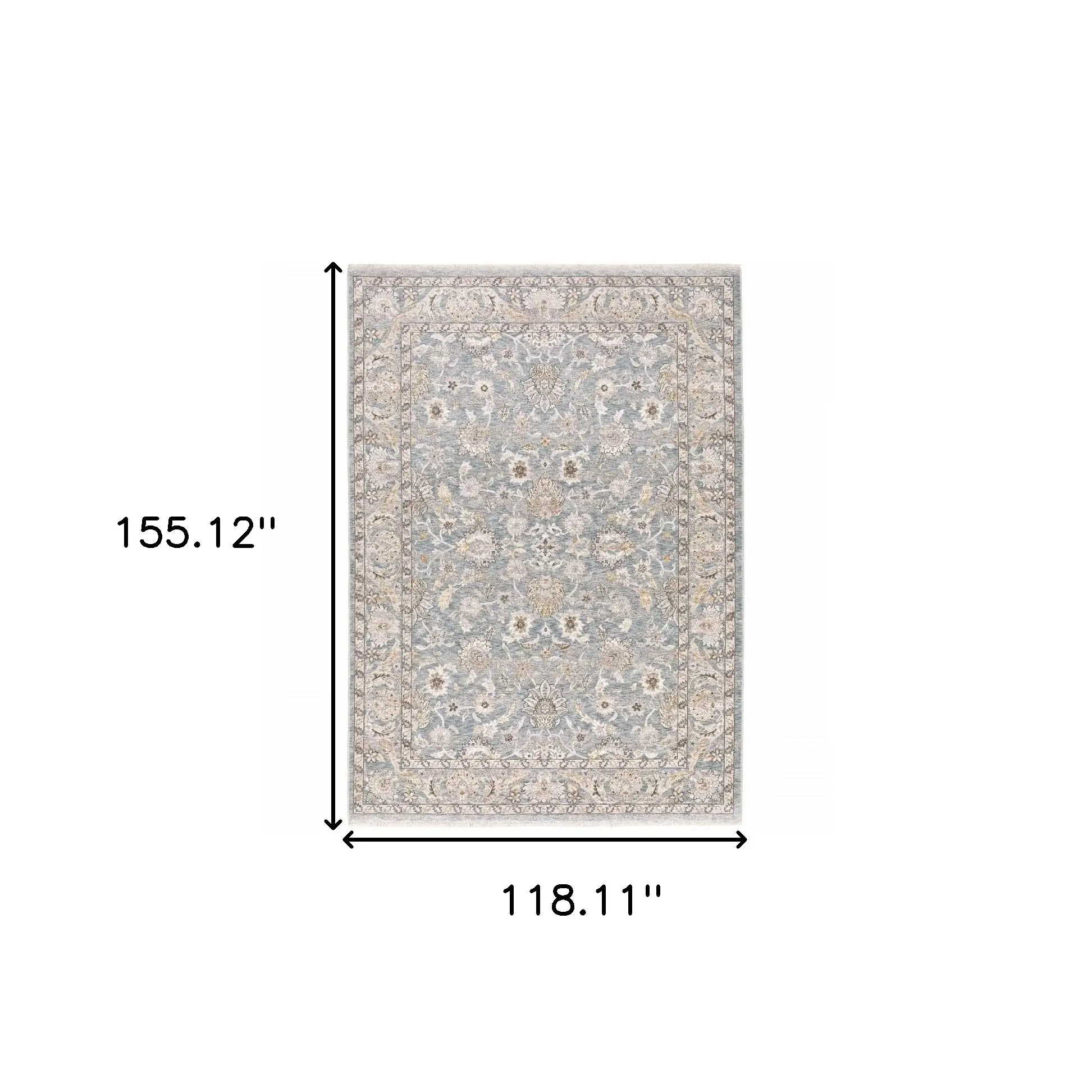 9' X 12' Blue Ivory Machine Woven Floral Oriental Indoor Area Rug - Image 2