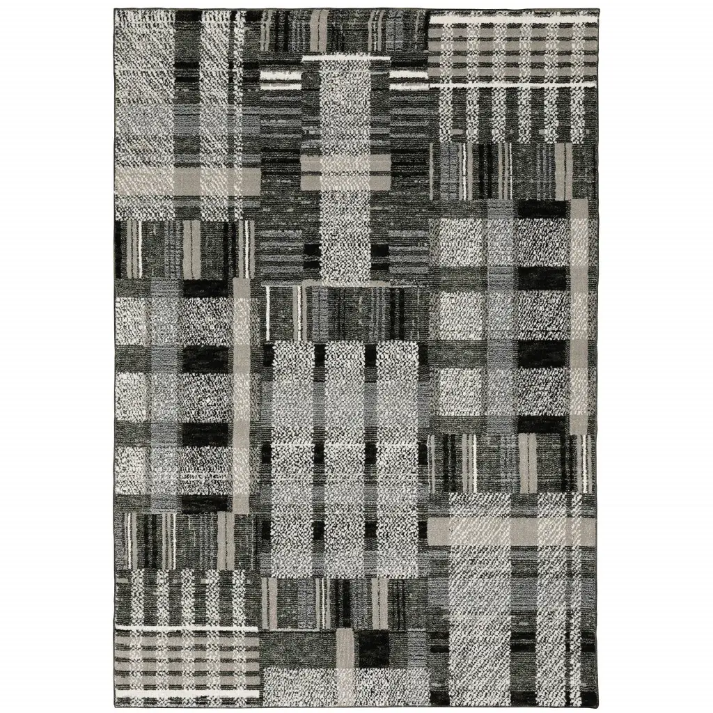 9' X 12' Gray and Black Geometric Power Loom Area Rug - Image 2